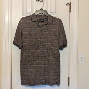 Haggar Men Shirt Short-sleeve Knit Button Neck Pullover Brown Pattern, Size S